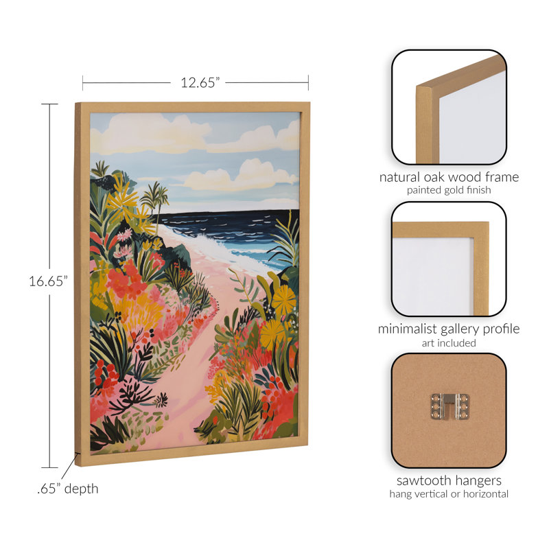 Paysage côtier de plage, art mural, Cadre doré, H 12,65 po x l 16,65 po