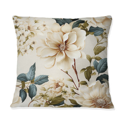 Coussin délicat à motif floral coquelicots crème