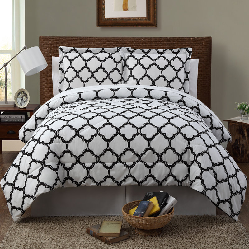 Dehaan Polyester Geometric Shapes Comforter, Black/White, King Comforter + 6 Additional Pieces