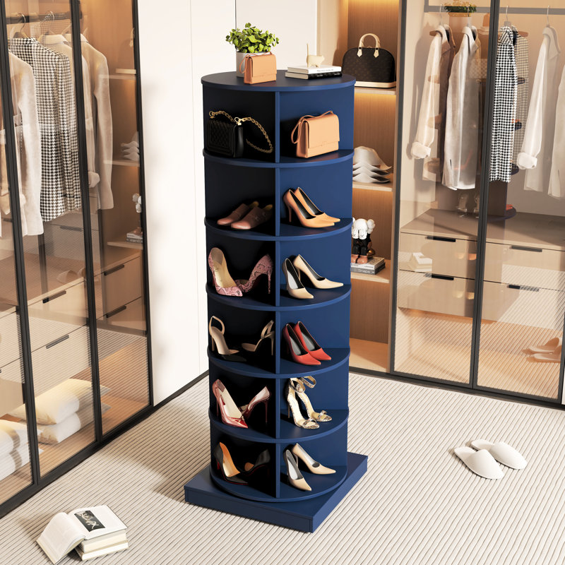 360 Degree Rotating Shoe Shelf, Smoke Blue, Stores 24 Pairs, Strong And Quality, American Style Cupboard, Fits Easy Assembly, Modern