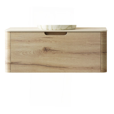 Dessus en pierre frittée de 36 po à motif de travertin Roma et armoire à grain de bois en chêne blanc 7070 avec un tiroir, pas de cuve, pas de couvercle de robinet et d'évier