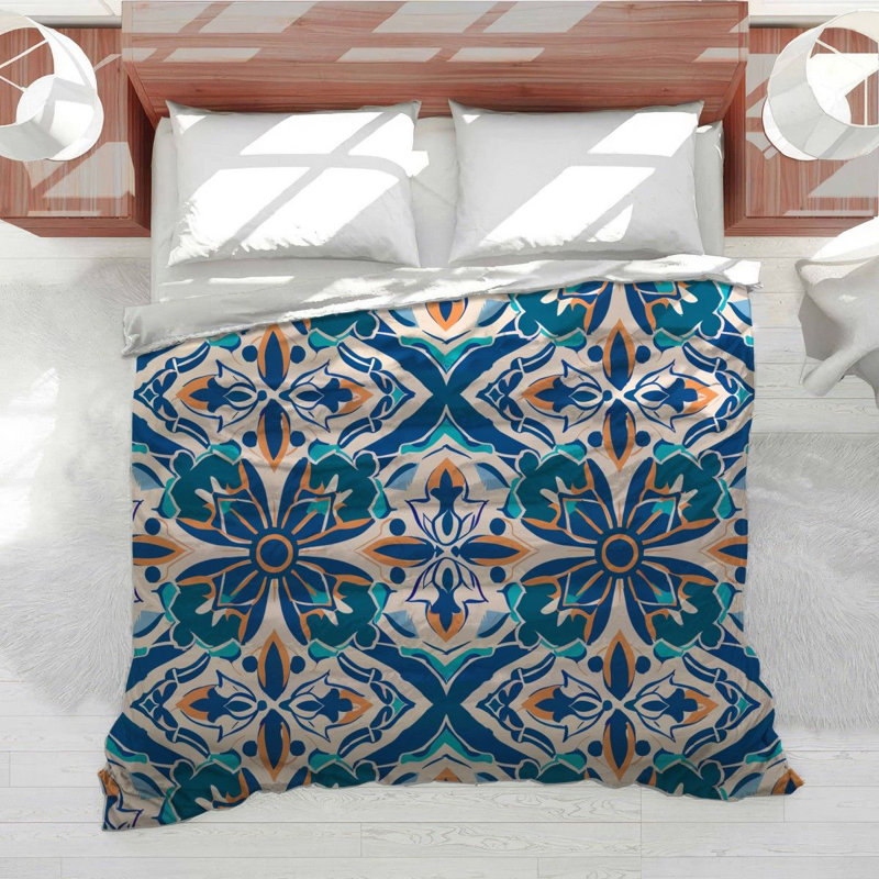 Literie en peluche à la mode, Édredon très grand, Bleu clair / bleu / orange
