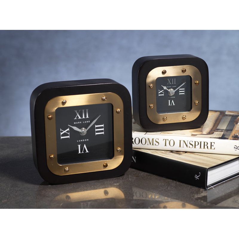 Horloge de table en métal analogique, H 6,75 po x l 6,75 po x P 2 po, Noir / or