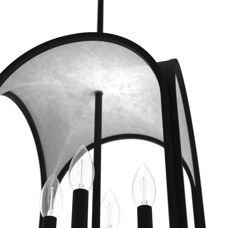 12" Black Iron and Silver Leaf Lantern Pendant Light