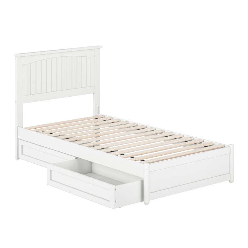 Lamaiyah Solid Wood Platform Bed with Footboard and Storage Drawers, White, Twin