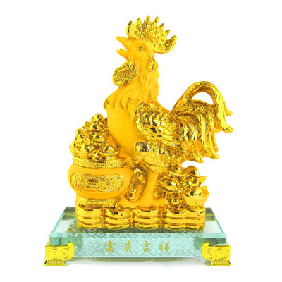 Figurine en forme de coq en caoutchouc avec pot d’argent pour l’année de coq