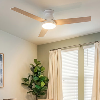 52" Flush Mount Ceiling Fan with Light Remote, Dual-Finish Reversible Blades, Quiet DC Motor, Modern Low Profile Ceiling Fan for Bedrooms Living Room