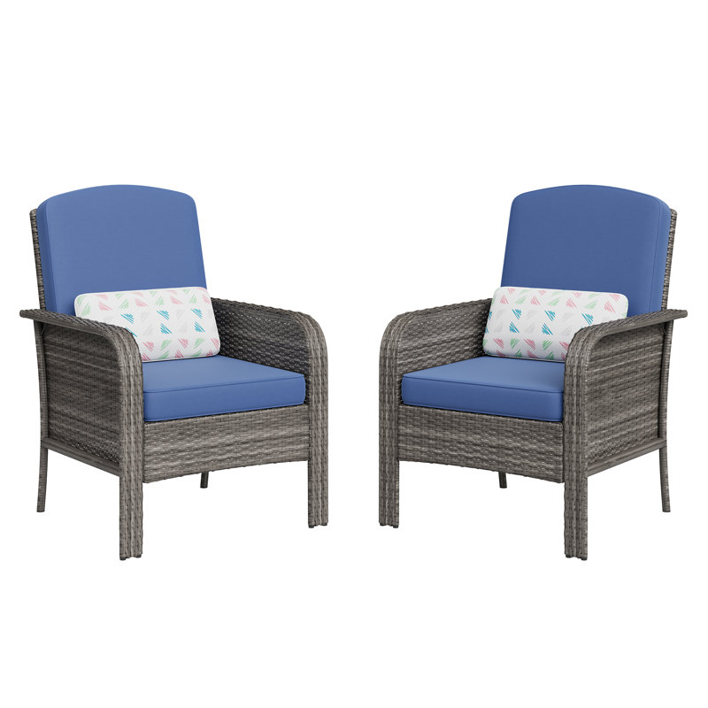 2-Piece Outdoor Wicker Patio Chair Set High-Back All-Weather Rattan Conversation Chairs with Cushions for Porch or Garden