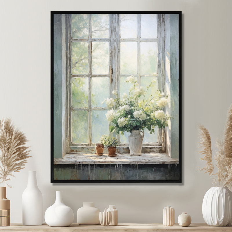 «Countryside Calm Blooms Farm Windows I», art mural pour fenêtres de ferme, H 32 po x l 24 po, Noir