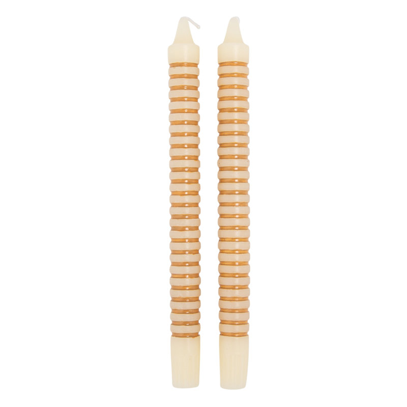 Unscented Horizontal-Striped Taper Candles In Box, Beige