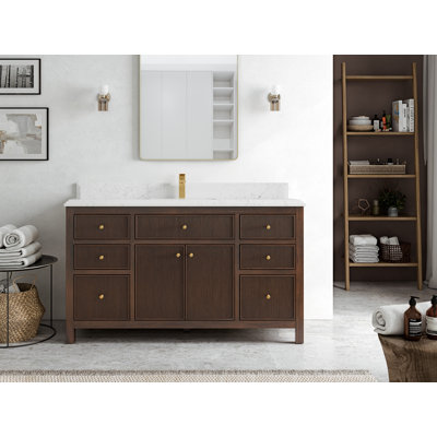 Sonoma Teak 60 In. W X 22 In. D Single Sink Bathroom Vanity In Dark Walnut With Cove Edge  Quartz