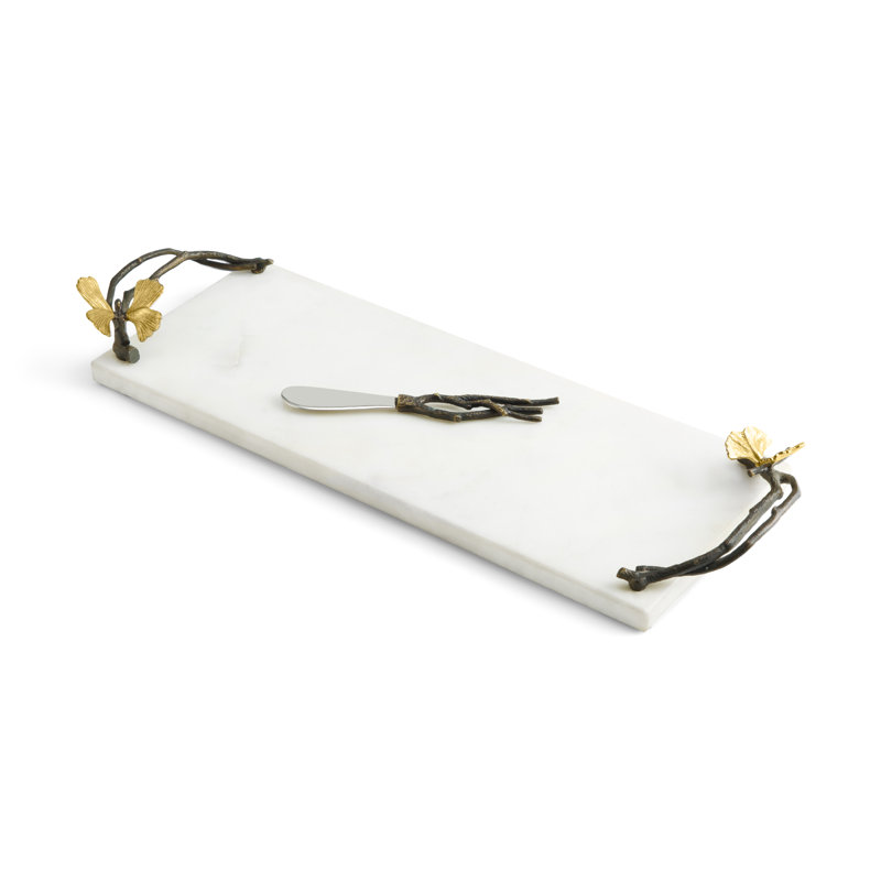 Butterfly Ginkgo Cheese Board with Knife, 1.75" H x 5.75" W x 16.5" L, White