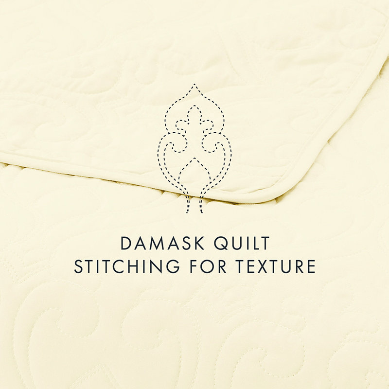 Quilt Coverlet Set All Season Microfiber Contemporary Ultra Soft Bedding in Damask Stitch, Yellow