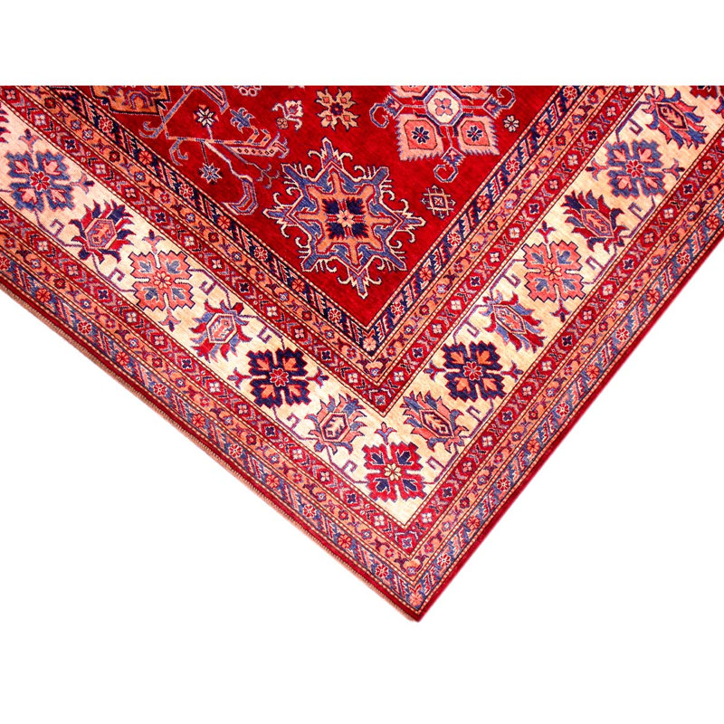 Tapis oriental rouge / ivoire / bleu en laine noué à la main