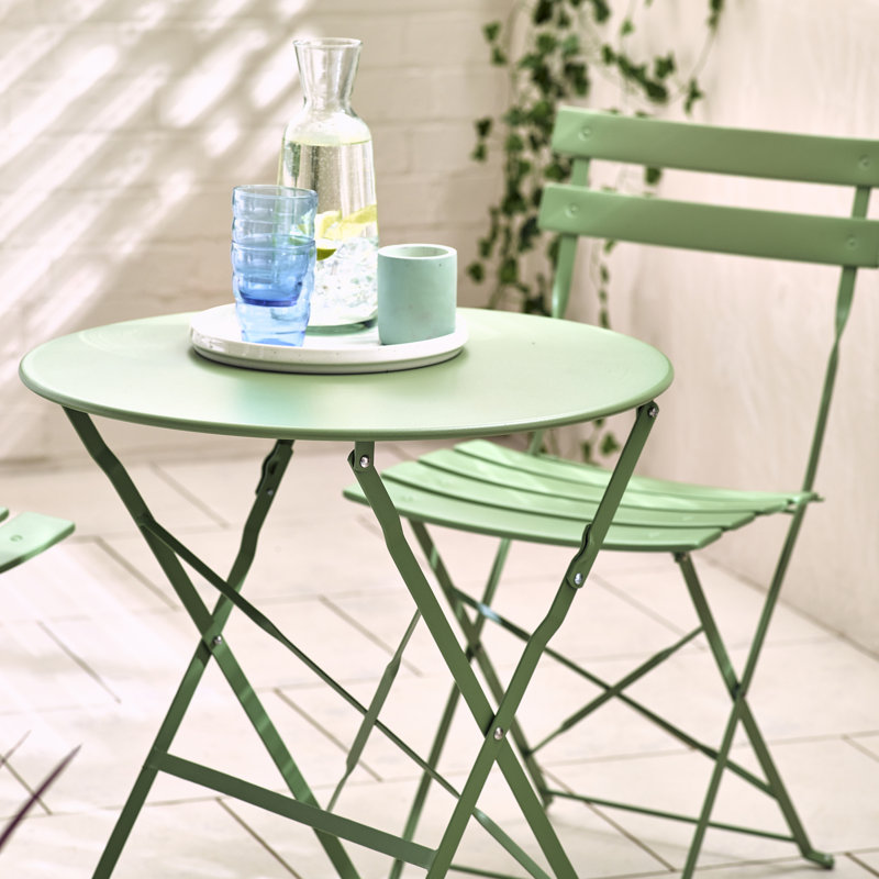 Laster Garden Dining Table Set With 2 Matching Dining Chairs - Patio Bistro Set for Modern Garden, Green