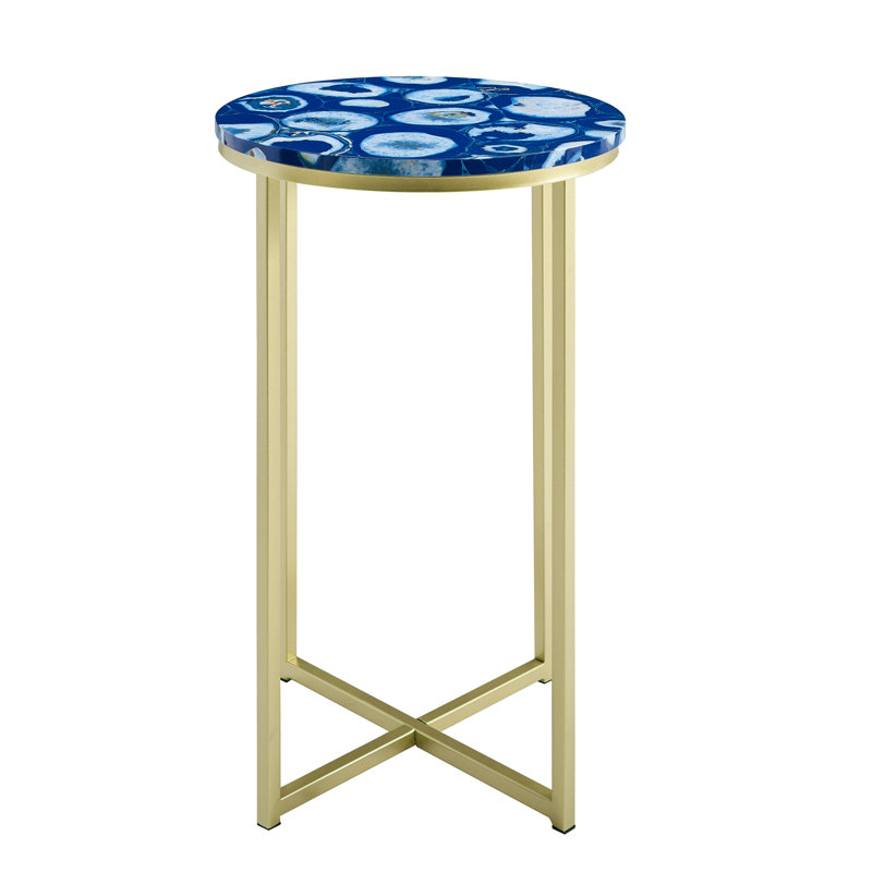 Table de bout avec pieds croisés Francis, Fausse agate bleue
