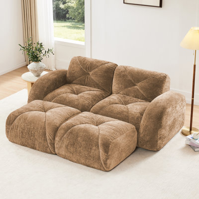 Velours doux en forme de U sans os de couleur chameau, éponge haute densité 32D, conception, fonction de glissement, fond ergonomique, repose-pieds mobile, support ferme avec tissu, glissade, repose-pieds pour le salon