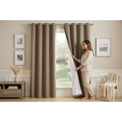 Panneau de rideau à œillets en tissu chiné 100 % Aaru - 132 x 213 cm, taupe