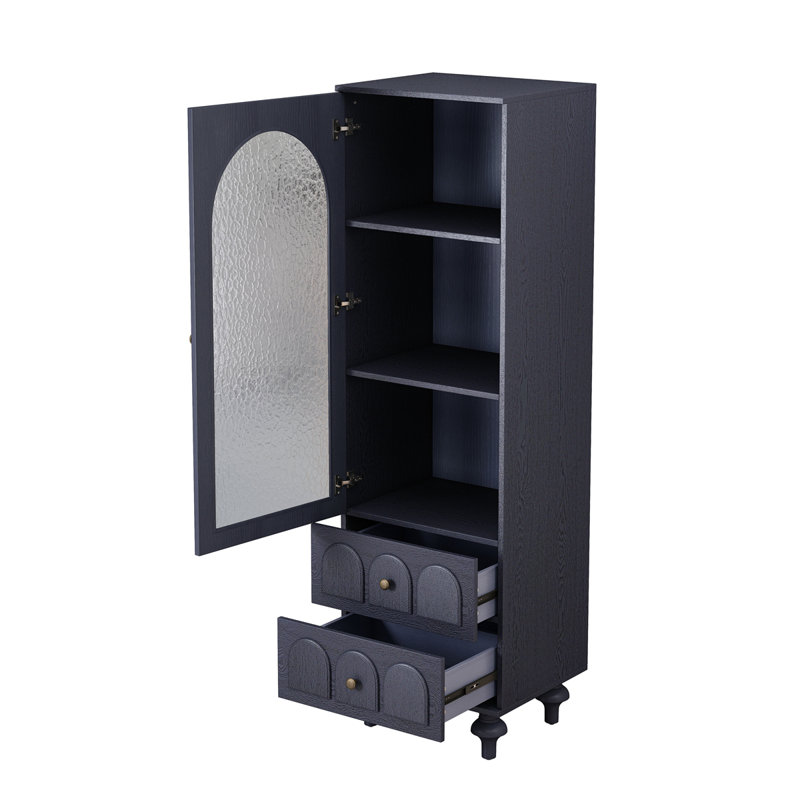62.99" Tall Storage Cabinet Display Cabinet With Tempered Glass Door, Two Drawers And An Adjustable Shelf Spacious Storage Solutions, For Living Room, Bedroom, Kitchen And Office,Dark Blue