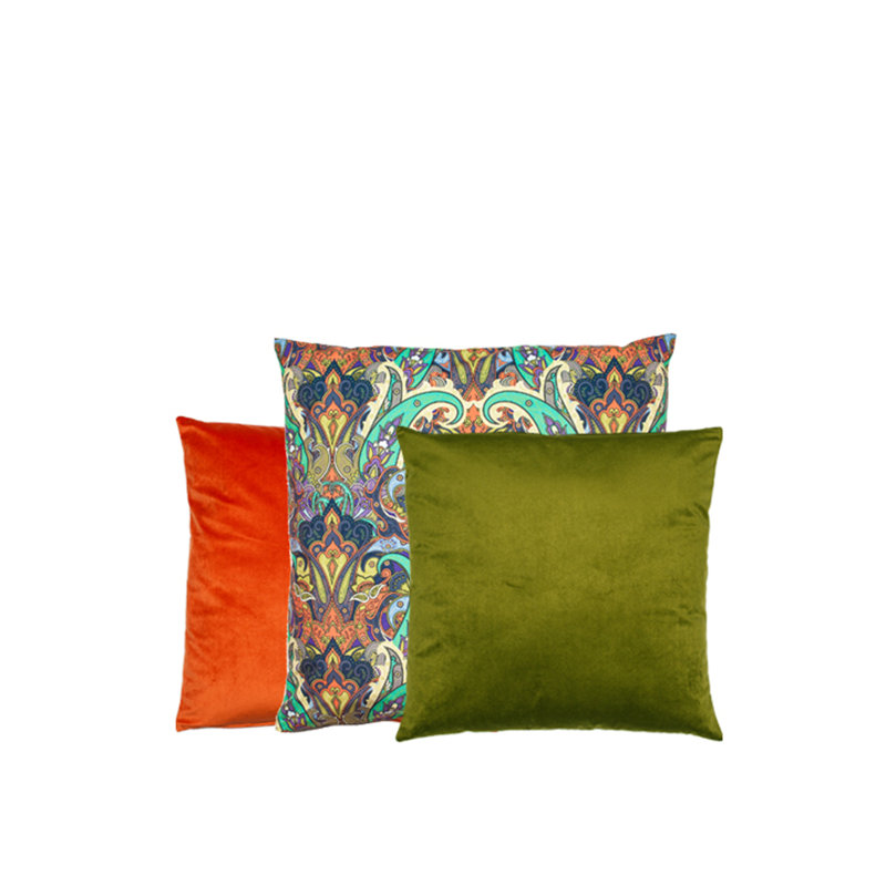 Hong Square Throw Cushion, Green/Orange