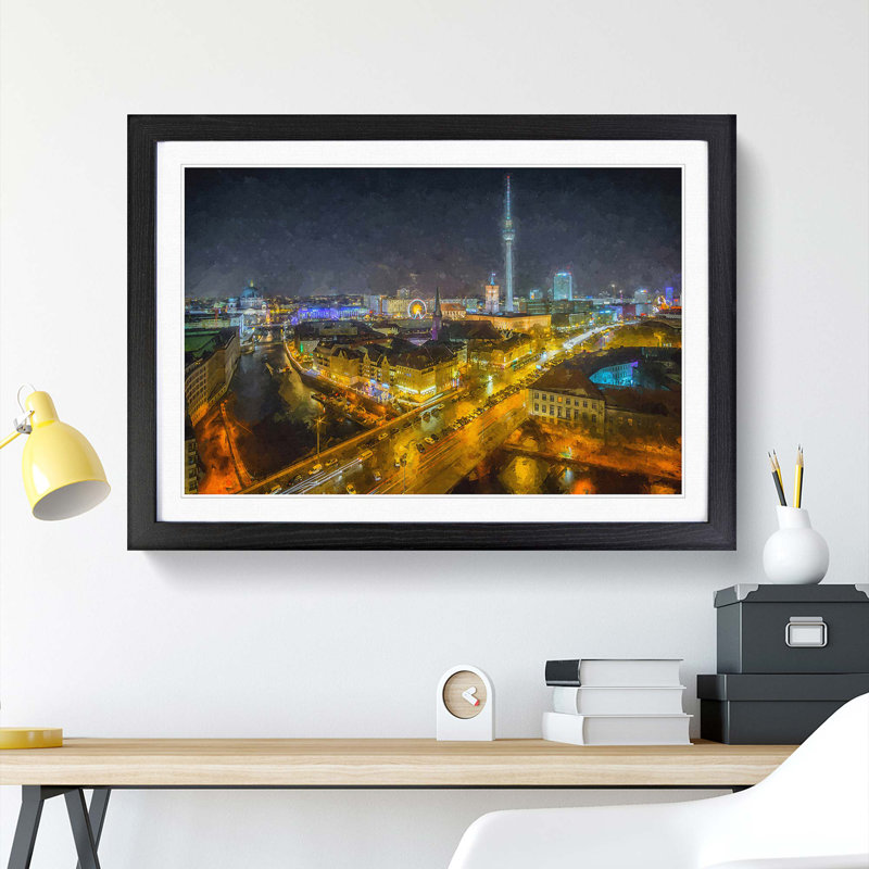 Berlin Germany Skyline in Abstract - Picture Frame Painting Print, Black Framed, 62cm H x 87cm W x 2cm D