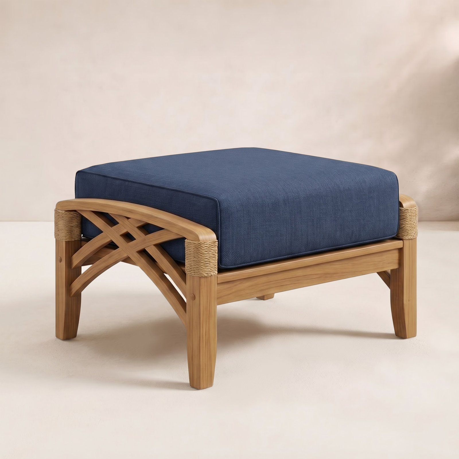 Cotesfield Teak Outdoor Ottoman with Cushion, Navy