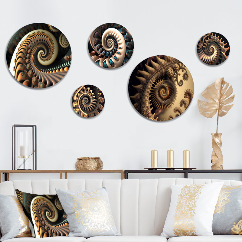 Golden Fractal Bliss I - Décoration murale géométrique moderne en métal