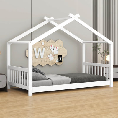 Lit plateforme House avec tête et pied de lit, lit simple avec support à lattes