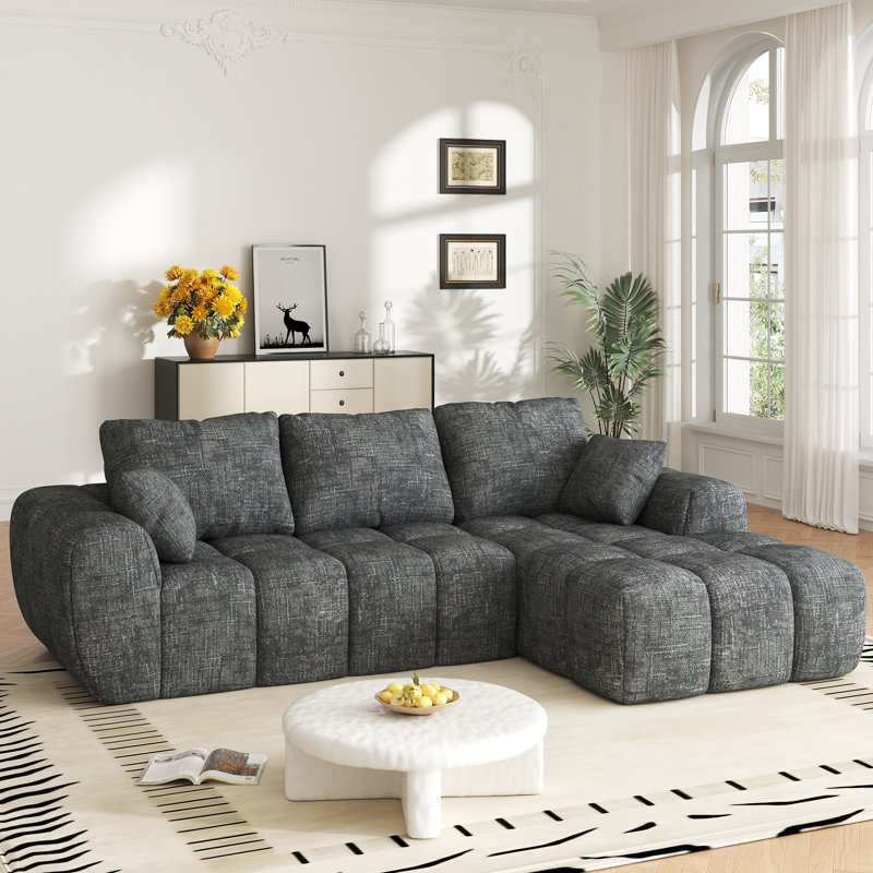 Canapé modulaire en L de 101 po à 2 pièces sans dossier et sans assemblage 101 po Chenille, Chenille grise foncée