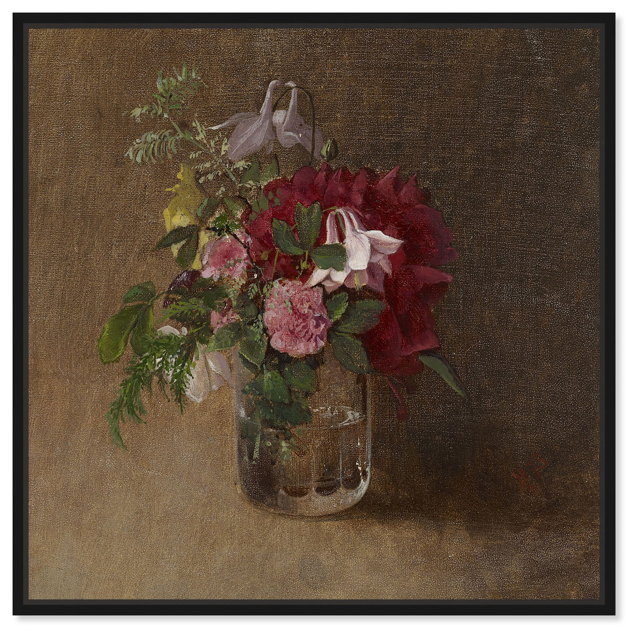 Flowers In A Glass Canvas Flower Vase Glam Wall Art by Art Remedy, 17" H x 17" W, Black Framed