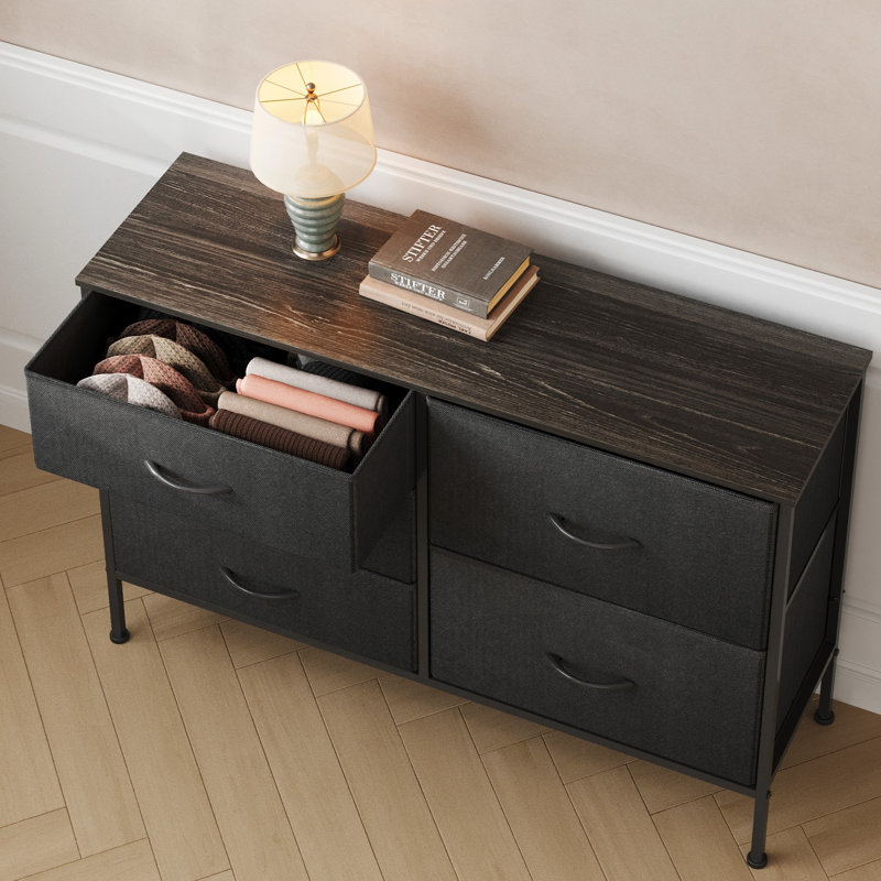 Commode noire à 5 tiroirs avec commode de chambre à coucher en bois Chaseburg, Noir, noir, noir, noir