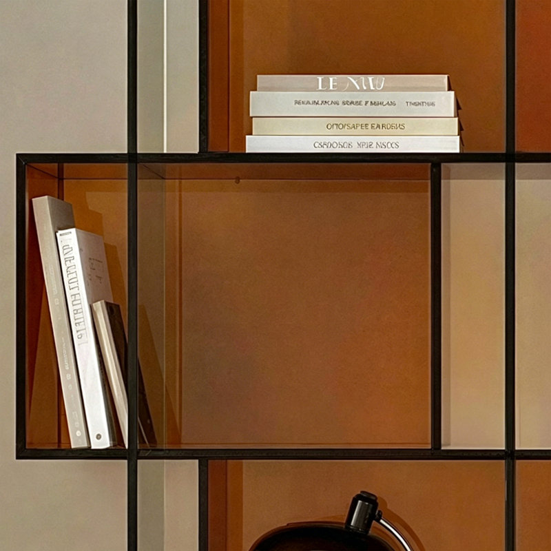 Bibliothèque géométrique en acrylique, (5 Shelves) 70.87" H x 23.62" W x 11.81" D, Tan