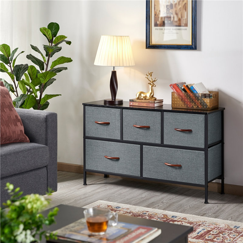 100Cm W Chest Of Drawers With 5 Fabric Drawers, Dark Gray