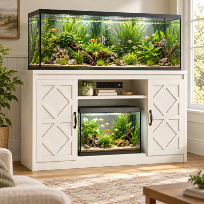 Kepptory 75-120 Gallon Fish Tank Stand With Diamond Doors & Power Outlet, Heavy Duty Aquarium Stand With Cabinet Storage For Fish Tank, Turtle Tank, Reptile Terrarium（White）