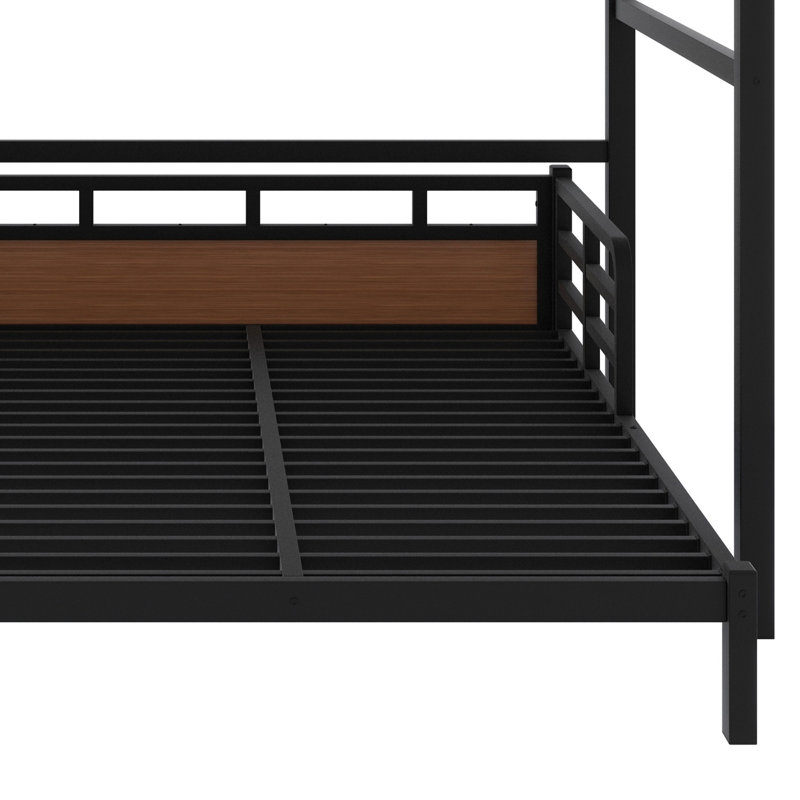 Metal Separable Bunk Beds With Raised Security Fence, Black/Walnut