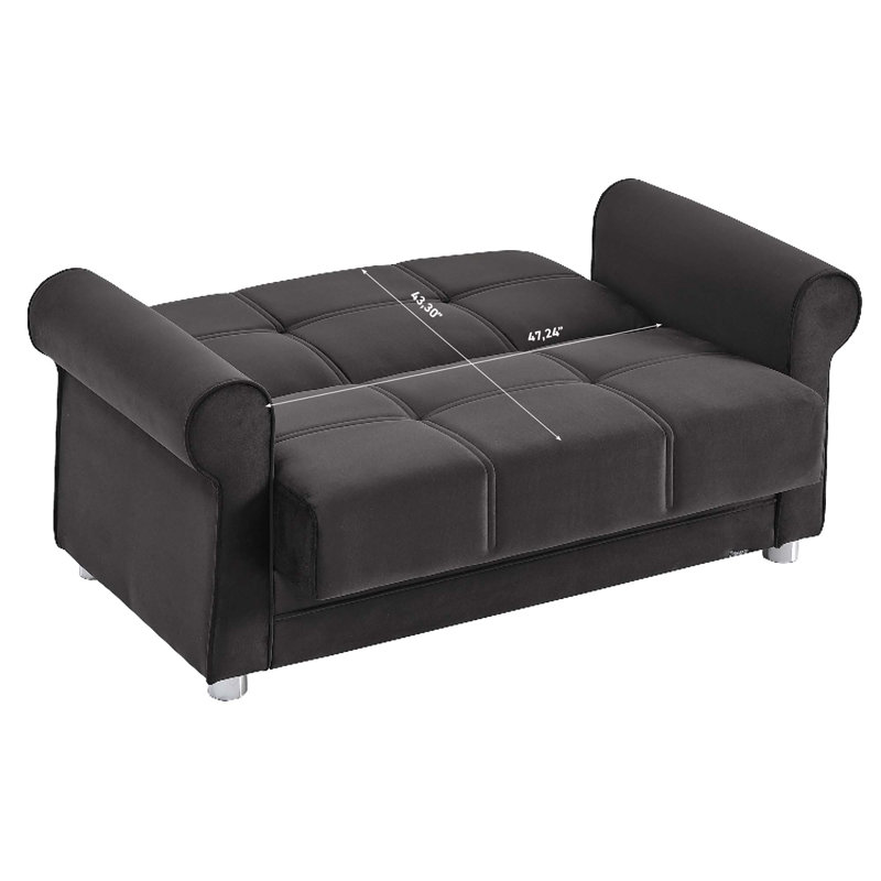 Sara 63 in. Fabric Upholstered 2-Seater 3-in-1 Sleeper Loveseat Sofa Bed with Storage, Firm Seat Cushion, Black Microfiber