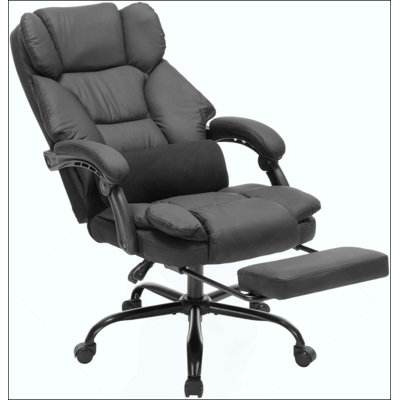 Office Chair With Foot Rest, Executive Office Chair With Arms, Reclining Computer Chair With Wheels And Lumbar Support, PU Leather Comfy Swivel Chair