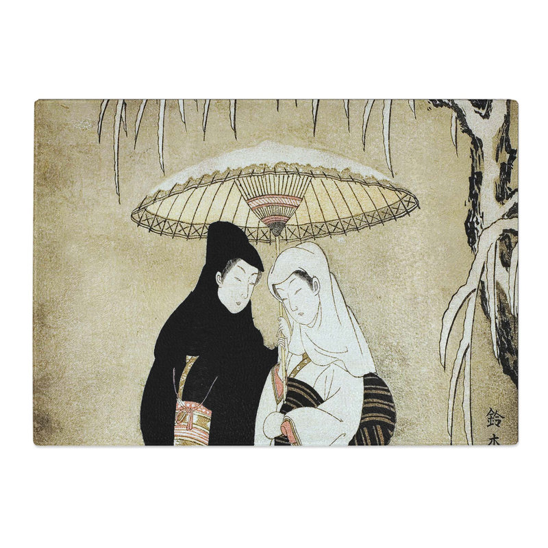 Tempered Glass Two Lovers Beneath an Umbrella by Harunobu Suzuki Chopping Board, 28.5 cm x 20 cm