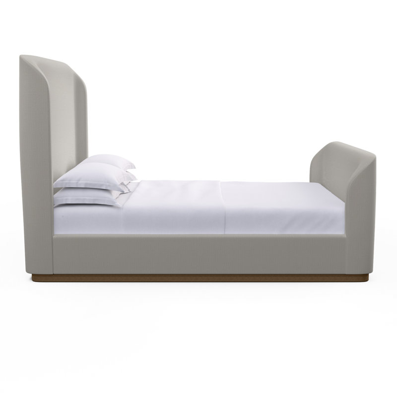Barrow Upholstered Wingback Bed, California King, Box Weave Linen Silver Streak, Weathered