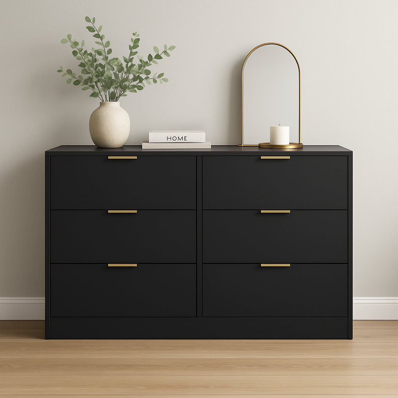 Commode 6 tiroirs 47,2 po, Noir