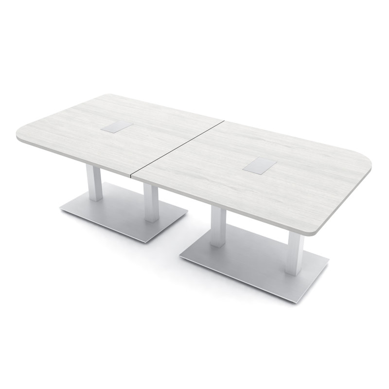 Table de conférence Ogren Duo avec double base en métal | Unité électrique, L 96 po x l 48 po, Sel Lakeland, Argent argent