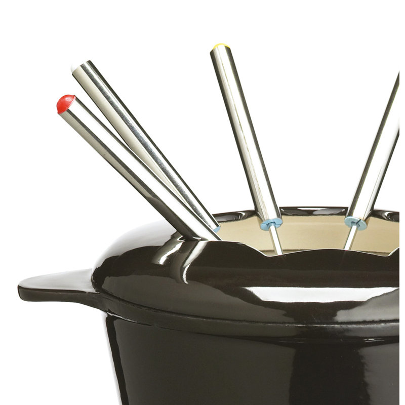MasterClass Cast Iron Enamelled Fondue Set, Black