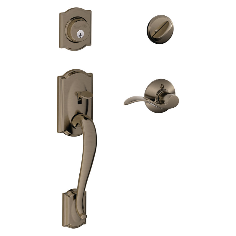 Ensemble de poignées Camelot avec pêne dormant, levier de porte décoratif et rosette, Nickel antique, Droite