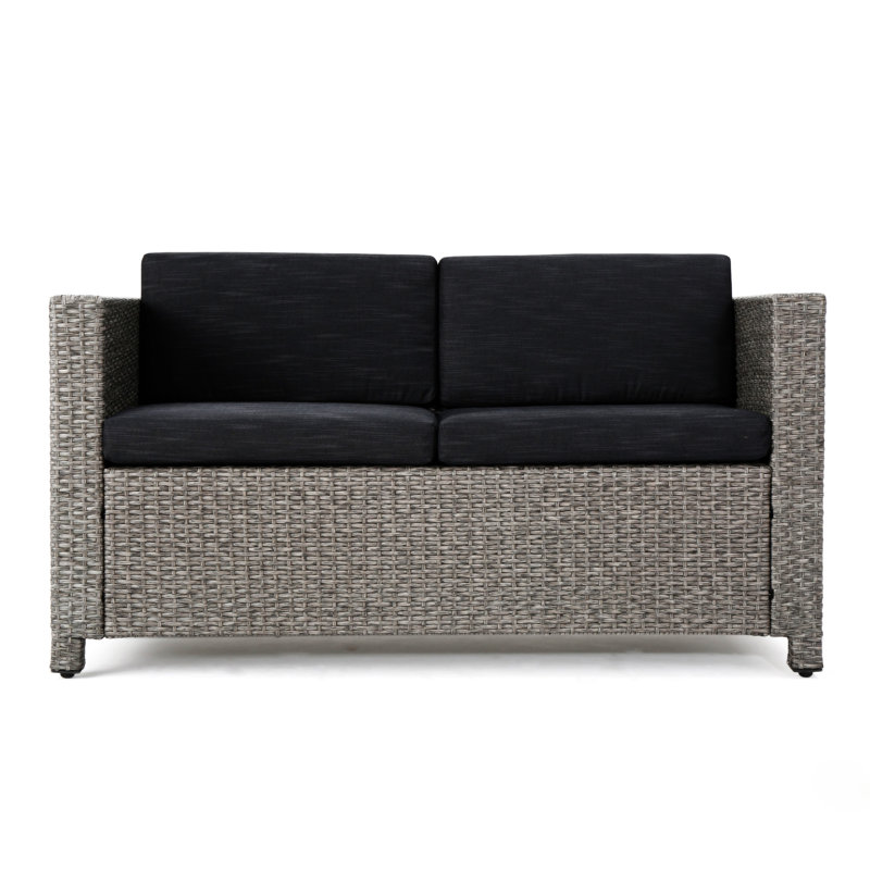 Arville Loveseat with Cushions,Patio Sofa,Love Seat,Couch, Gray Frame/Black Cushion