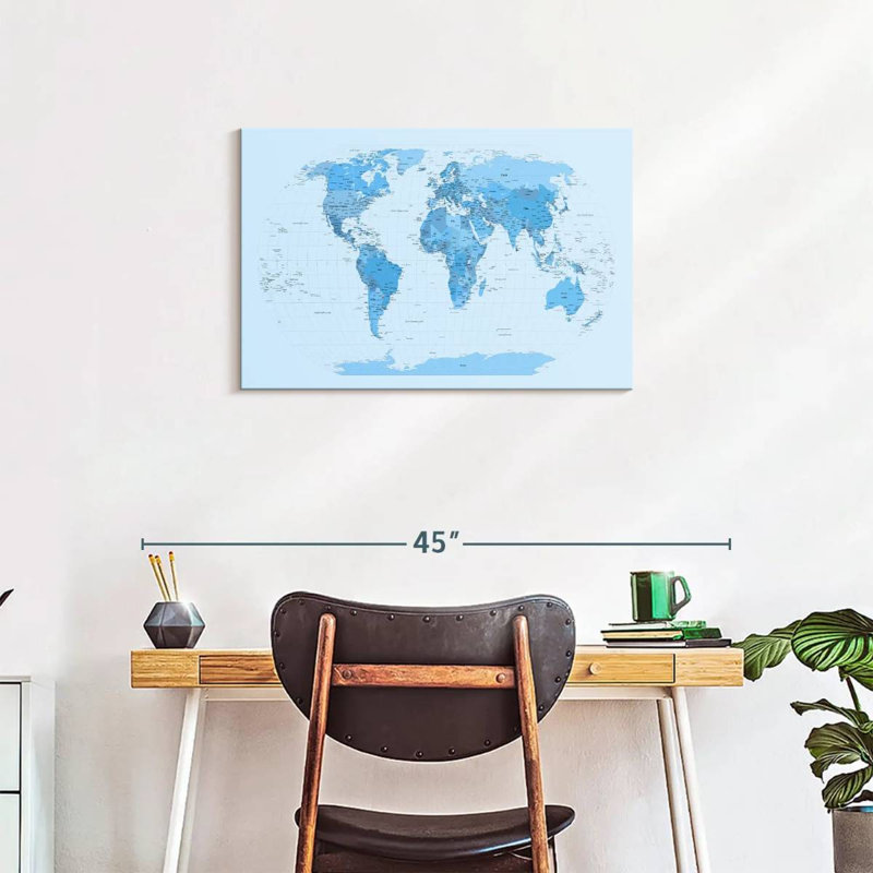 Carte du monde Aliaz - blues, H 20 po x l 30 po