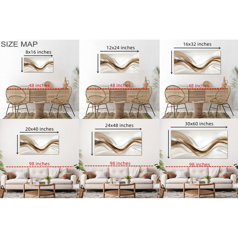 Large Abstract Canvas Painting - Wave Art Wall Decor for Living Room, Neutral Tone Canvas Wall Art for Home Decoration, Framed Painting Abstract Artwork Wrapped Canvas, 24×48 inches