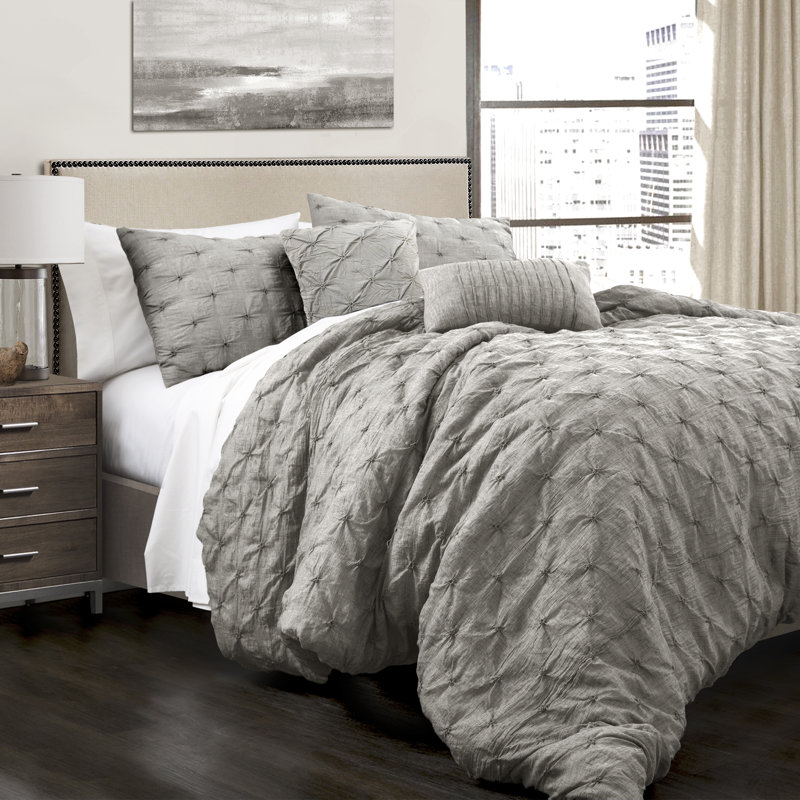 Ravello Microfiber Comforter Set, Full Comforter+2 Standard Shams+ 2 Throw Pillows, Gray