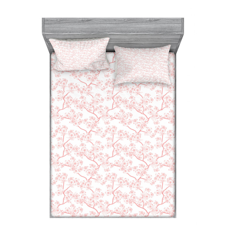 Microfiber Floral Sheet Set, Full Sheet Set with Fitted Sheet