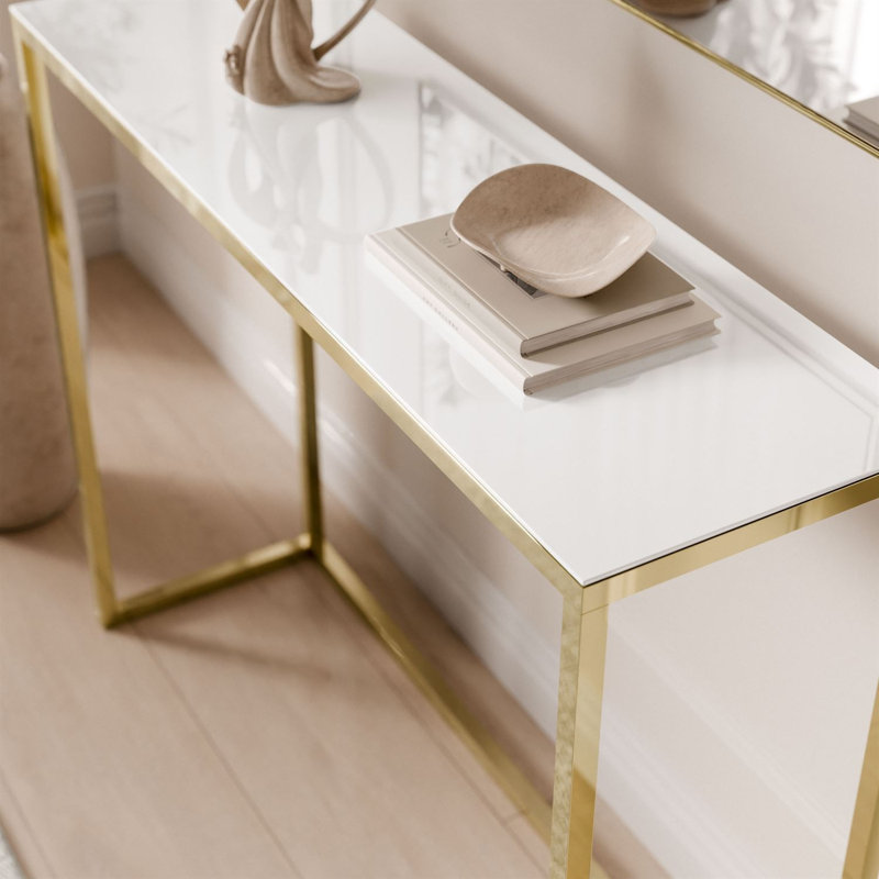 Glass Top Console Table, 100 cm, gold chrome/ white glass
