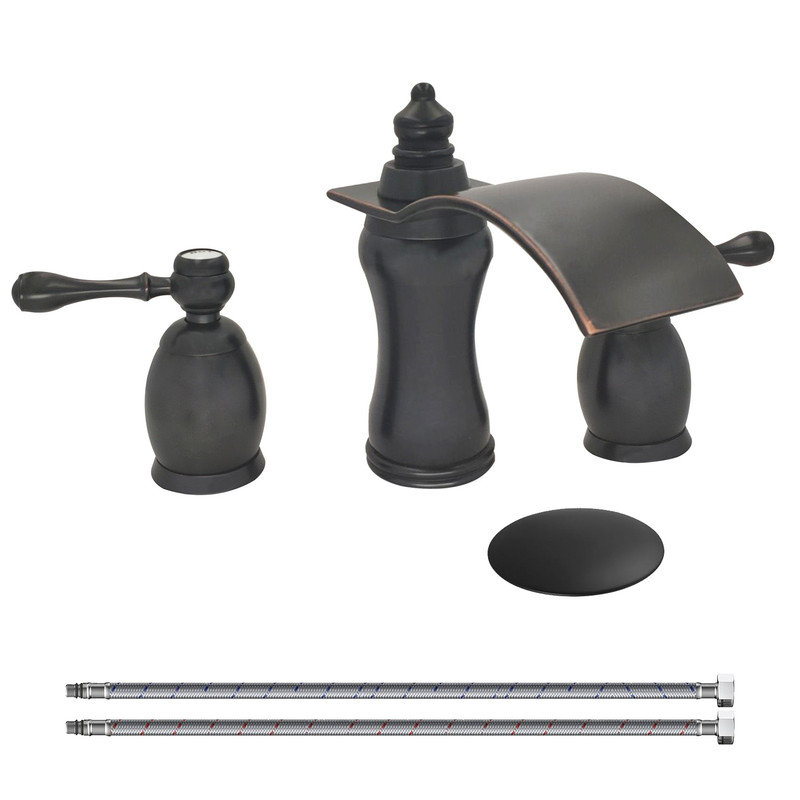 Robinet de salle de bain à large entraxe avec bonde, Bronze huilé